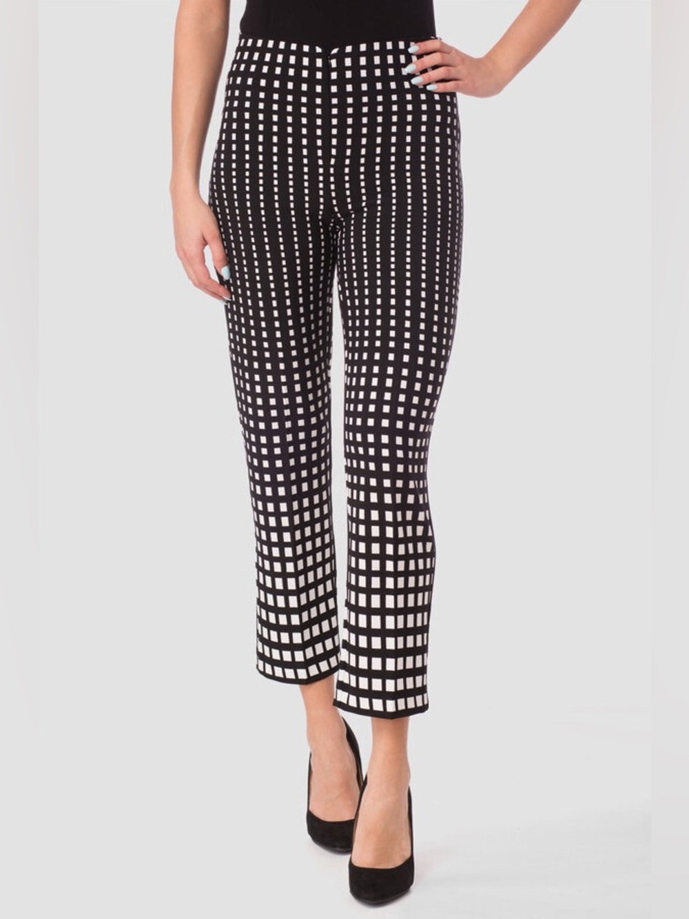 Joseph Ribkoff Pant Style 173824 Mid Rise Straight Cut Ankle Black White Check
